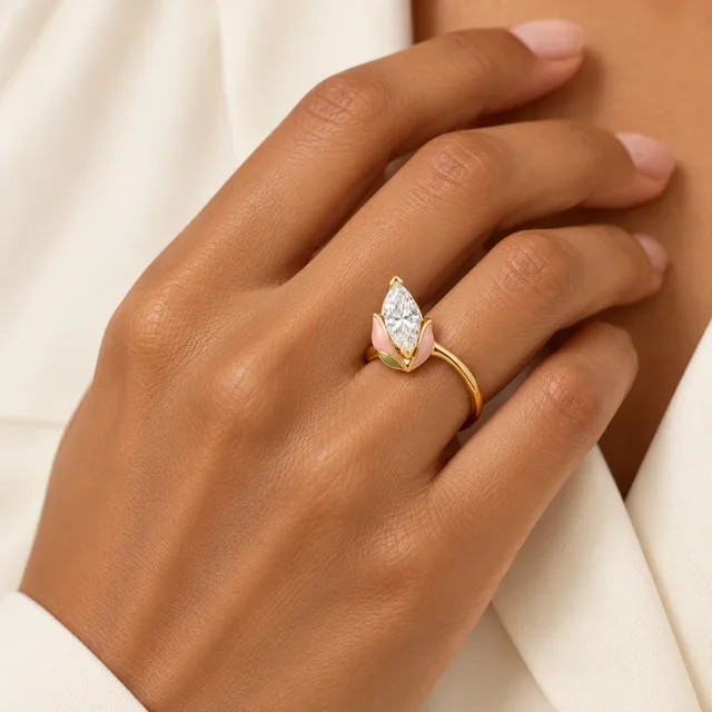 Tulip Embrace Ring, worn