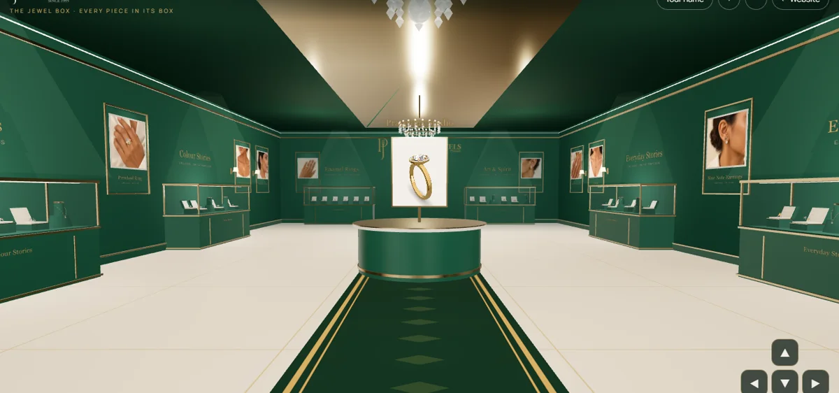 Inside The Jewel Box by Praycious: chandeliers, posters and glass showcases