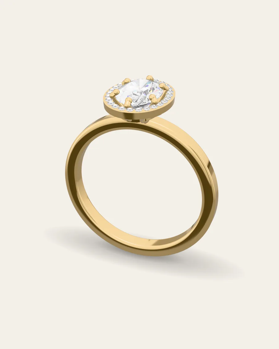 Oval halo · yellow gold